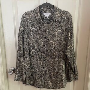 Foxcroft Dark Navy and White Paisley Button Down Shirt